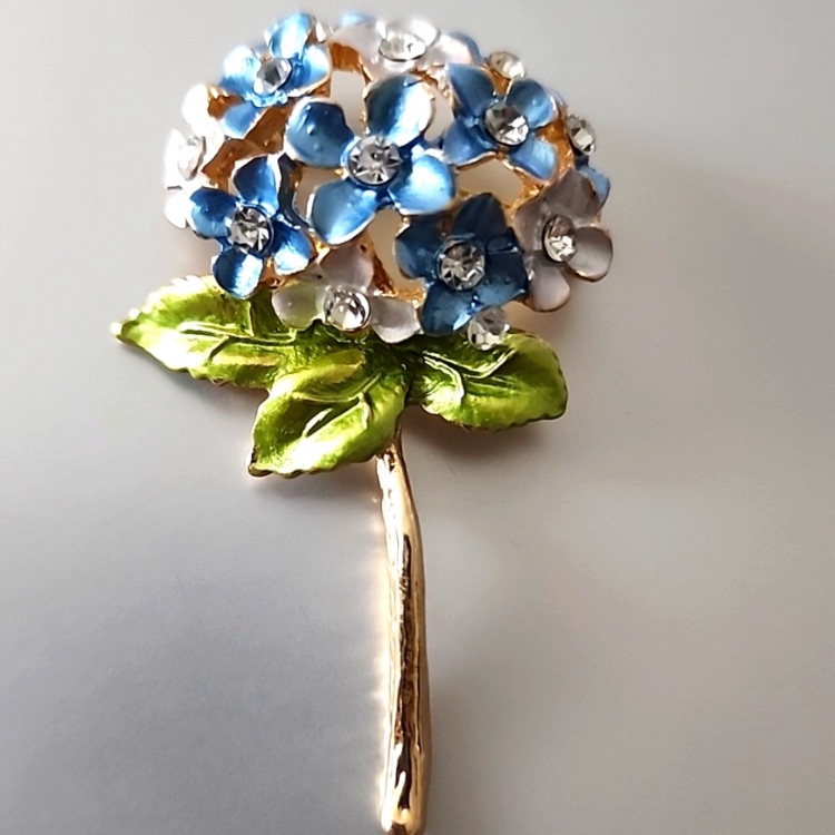 Hydrangea Brooch With Blue And Green Accents Hydrangea